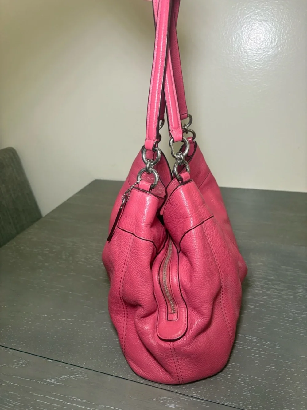 Coach Pebbled Leather Shoulder Bag in Raspberry - Picture 6 of 10